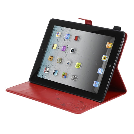 For iPad 4 / 3 / 2 Cat Bee Embossing Pattern Horizontal Flip Leather Case with Holder & Card Slots & Wallet & Pen Slot & Wake-up / Sleep Function(Red)-garmade.com