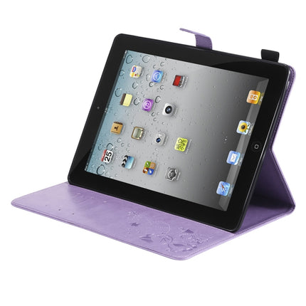 For iPad 4 / 3 / 2 Cat Bee Embossing Pattern Horizontal Flip Leather Case with Holder & Card Slots & Wallet & Pen Slot & Wake-up / Sleep Function(Purple)-garmade.com