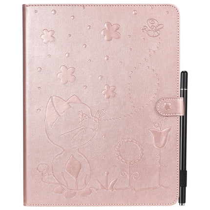 For iPad 4 / 3 / 2 Cat Bee Embossing Pattern Horizontal Flip Leather Case with Holder & Card Slots & Wallet & Pen Slot & Wake-up / Sleep Function(Rose Gold)-garmade.com