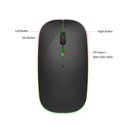 HXSJ M40 2.4GHZ 800,1200,1600dpi Third Gear Adjustment Colorful Wireless Mouse USB Rechargeable(Black)-garmade.com