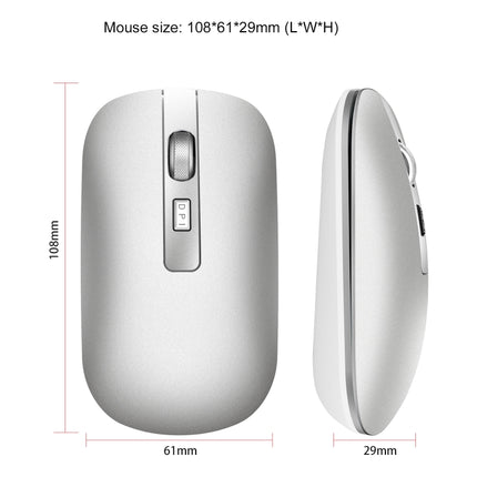 HXSJ M50 2.4GHZ 800,1200,1600dpi Three Gear Adjustment Dual-mode Wireless Mouse USB + Bluetooth 5.1 Rechargeable(Silver)-garmade.com