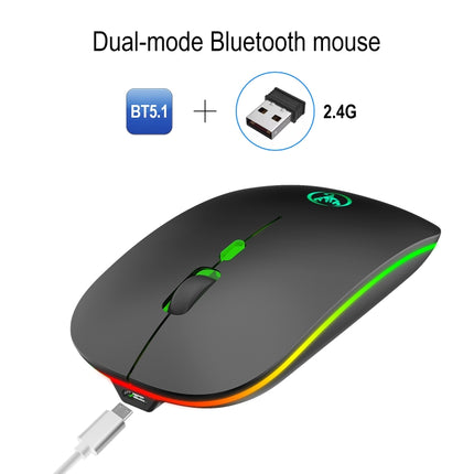 HXSJ T18 2.4GHZ 1600dpi Dual-mode Light-emitting Wireless Mouse USB + Bluetooth 5.1 Rechargeable-garmade.com