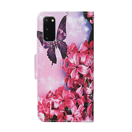For Samsung Galaxy S20 Colored Drawing Pattern Horizontal Flip Leather Case with Holder & Card Slots & Wallet & Lanyard(Red Flower Butterfly)-garmade.com