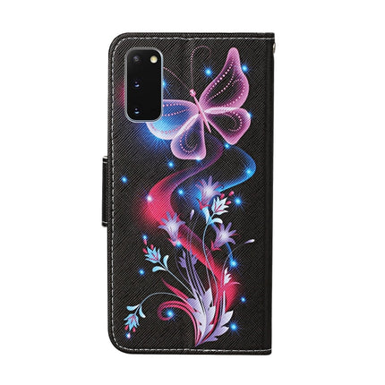 For Samsung Galaxy S20 Colored Drawing Pattern Horizontal Flip Leather Case with Holder & Card Slots & Wallet & Lanyard(Fluorescent Butterfly)-garmade.com