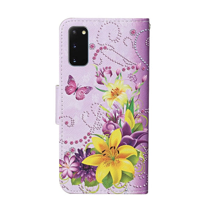 For Samsung Galaxy S20 Colored Drawing Pattern Horizontal Flip Leather Case with Holder & Card Slots & Wallet & Lanyard(Yellow Flower Butterfly)-garmade.com