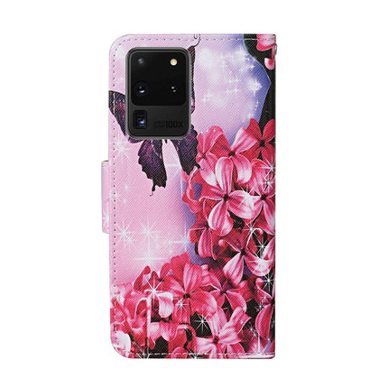 For Samsung Galaxy S20 Ultra Colored Drawing Pattern Horizontal Flip Leather Case with Holder & Card Slots & Wallet & Lanyard(Red Flower Butterfly)-garmade.com