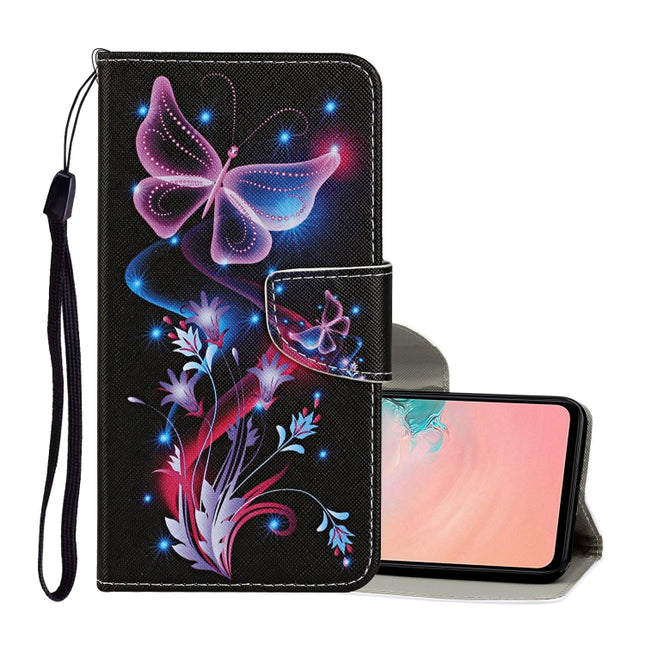 For Samsung Galaxy S20 Ultra Colored Drawing Pattern Horizontal Flip Leather Case with Holder & Card Slots & Wallet & Lanyard(Fluorescent Butterfly)-garmade.com