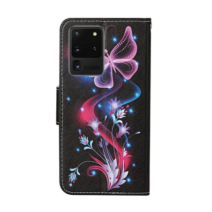 For Samsung Galaxy S20 Ultra Colored Drawing Pattern Horizontal Flip Leather Case with Holder & Card Slots & Wallet & Lanyard(Fluorescent Butterfly)-garmade.com