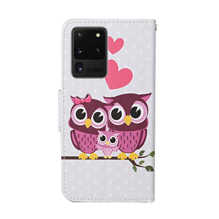 For Samsung Galaxy S20 Ultra Colored Drawing Pattern Horizontal Flip Leather Case with Holder & Card Slots & Wallet & Lanyard(Owl Family)-garmade.com