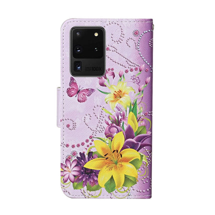 For Samsung Galaxy S20 Ultra Colored Drawing Pattern Horizontal Flip Leather Case with Holder & Card Slots & Wallet & Lanyard(Yellow Flower Butterfly)-garmade.com