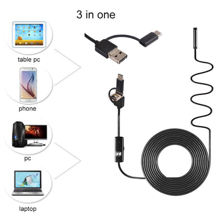 AN100 3 in 1 IP67 Waterproof USB-C / Type-C + Micro USB + USB HD Endoscope Snake Tube Inspection Camera for Parts of OTG Function Android Mobile Phone, with 6 LEDs, Lens Diameter:5.5mm(Length: 1m)-garmade.com
