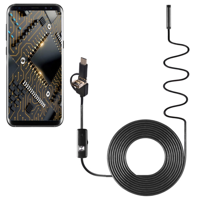 AN100 3 in 1 IP67 Waterproof USB-C / Type-C + Micro USB + USB HD Endoscope Snake Tube Inspection Camera for Parts of OTG Function Android Mobile Phone, with 6 LEDs, Lens Diameter:5.5mm(Length: 3.5m)-garmade.com