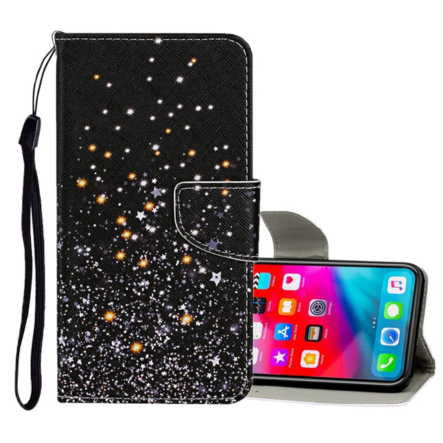 For iPhone XS Max Colored Drawing Pattern Horizontal Flip Leather Case with Holder & Card Slots & Wallet(Black Five-pointed Star)-garmade.com