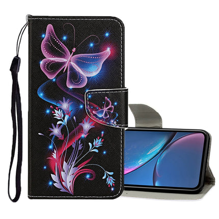 For iPhone XR Colored Drawing Pattern Horizontal Flip Leather Case with Holder & Card Slots & Wallet(Fluorescent Butterfly)-garmade.com