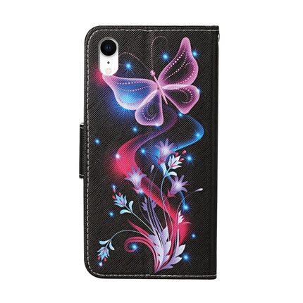 For iPhone XR Colored Drawing Pattern Horizontal Flip Leather Case with Holder & Card Slots & Wallet(Fluorescent Butterfly)-garmade.com