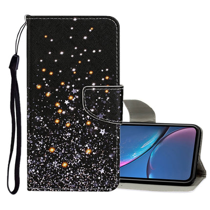For iPhone XR Colored Drawing Pattern Horizontal Flip Leather Case with Holder & Card Slots & Wallet(Black Five-pointed Star)-garmade.com