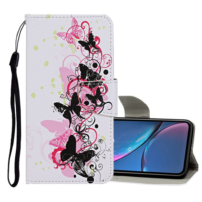 For iPhone XR Colored Drawing Pattern Horizontal Flip Leather Case with Holder & Card Slots & Wallet(Four Butterflies)-garmade.com