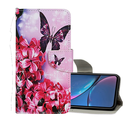 For iPhone XR Colored Drawing Pattern Horizontal Flip Leather Case with Holder & Card Slots & Wallet(Red Flower Butterfly)-garmade.com