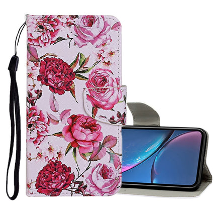 For iPhone XR Colored Drawing Pattern Horizontal Flip Leather Case with Holder & Card Slots & Wallet(Peony)-garmade.com