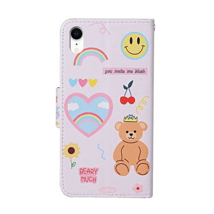 For iPhone XR Colored Drawing Pattern Horizontal Flip Leather Case with Holder & Card Slots & Wallet(Smiley Bear)-garmade.com