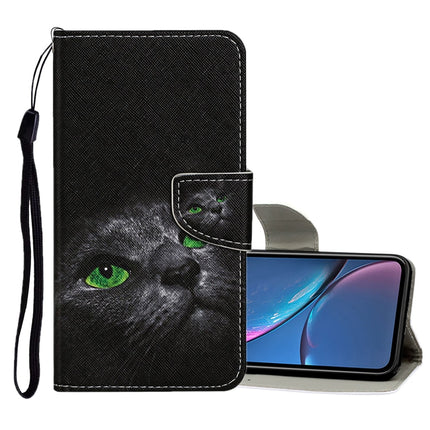 For iPhone XR Colored Drawing Pattern Horizontal Flip Leather Case with Holder & Card Slots & Wallet(Black Cat)-garmade.com