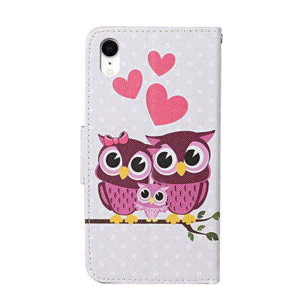 For iPhone XR Colored Drawing Pattern Horizontal Flip Leather Case with Holder & Card Slots & Wallet(Owl Family)-garmade.com