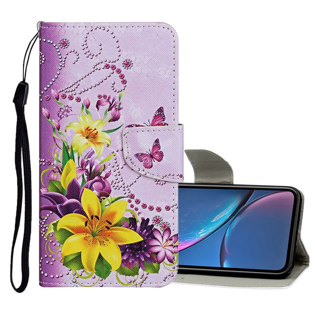 For iPhone XR Colored Drawing Pattern Horizontal Flip Leather Case with Holder & Card Slots & Wallet(Yellow Flower Butterfly)-garmade.com