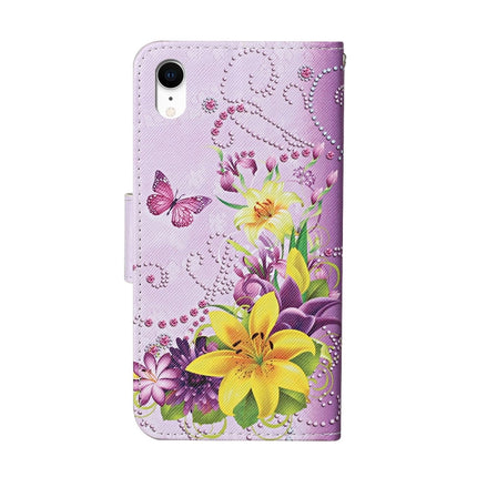 For iPhone XR Colored Drawing Pattern Horizontal Flip Leather Case with Holder & Card Slots & Wallet(Yellow Flower Butterfly)-garmade.com