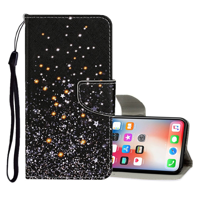 For iPhone X / XS Colored Drawing Pattern Horizontal Flip Leather Case with Holder & Card Slots & Wallet(Black Five-pointed Star)-garmade.com