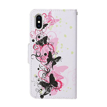 For iPhone X / XS Colored Drawing Pattern Horizontal Flip Leather Case with Holder & Card Slots & Wallet(Four Butterflies)-garmade.com