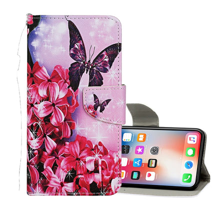 For iPhone X / XS Colored Drawing Pattern Horizontal Flip Leather Case with Holder & Card Slots & Wallet(Red Flower Butterfly)-garmade.com