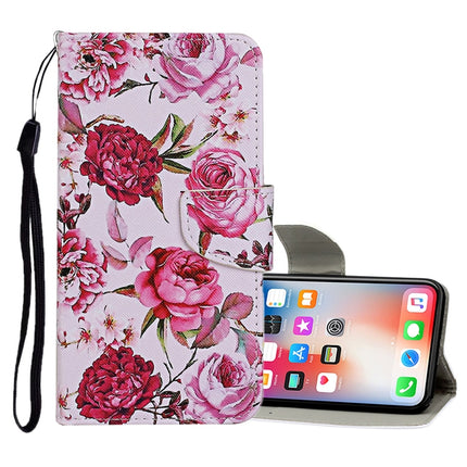 For iPhone X / XS Colored Drawing Pattern Horizontal Flip Leather Case with Holder & Card Slots & Wallet(Peony)-garmade.com