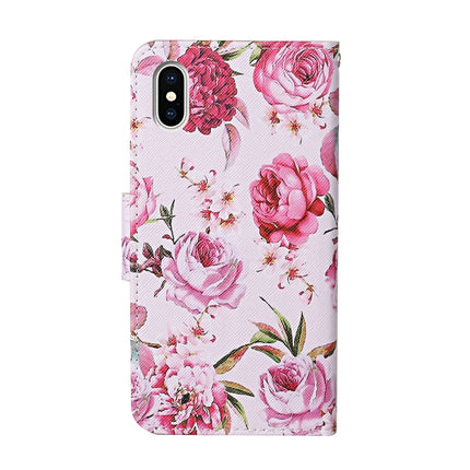 For iPhone X / XS Colored Drawing Pattern Horizontal Flip Leather Case with Holder & Card Slots & Wallet(Peony)-garmade.com