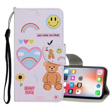 For iPhone X / XS Colored Drawing Pattern Horizontal Flip Leather Case with Holder & Card Slots & Wallet(Smiley Bear)-garmade.com