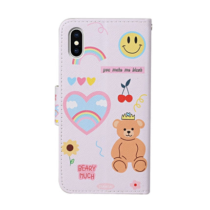 For iPhone X / XS Colored Drawing Pattern Horizontal Flip Leather Case with Holder & Card Slots & Wallet(Smiley Bear)-garmade.com
