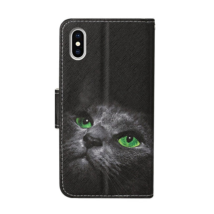 For iPhone X / XS Colored Drawing Pattern Horizontal Flip Leather Case with Holder & Card Slots & Wallet(Black Cat)-garmade.com