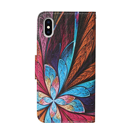 For iPhone X / XS Colored Drawing Pattern Horizontal Flip Leather Case with Holder & Card Slots & Wallet(Colorful Flowers)-garmade.com