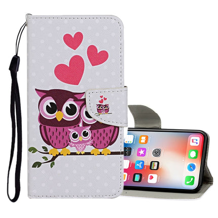 For iPhone X / XS Colored Drawing Pattern Horizontal Flip Leather Case with Holder & Card Slots & Wallet(Owl Family)-garmade.com
