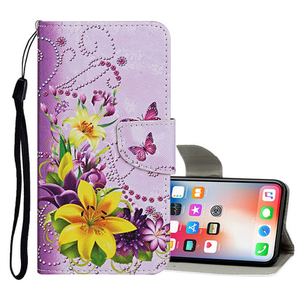 For iPhone X / XS Colored Drawing Pattern Horizontal Flip Leather Case with Holder & Card Slots & Wallet(Yellow Flower Butterfly)-garmade.com