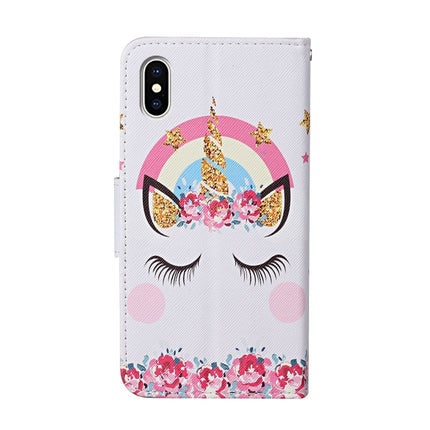 For iPhone X / XS Colored Drawing Pattern Horizontal Flip Leather Case with Holder & Card Slots & Wallet(Crown Unicorn)-garmade.com