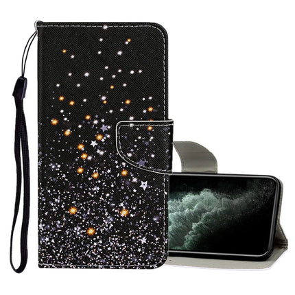 For iPhone 11 Pro Max Colored Drawing Pattern Horizontal Flip Leather Case with Holder & Card Slots & Wallet(Black Five-pointed Star)-garmade.com