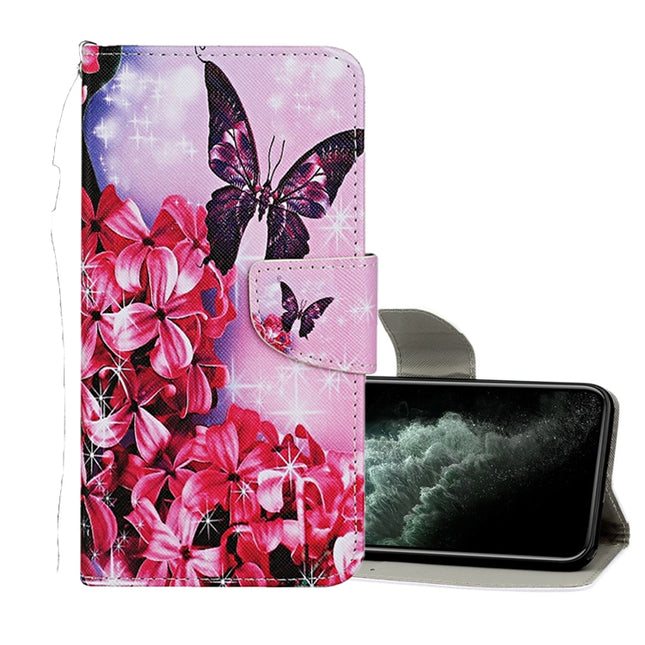 For iPhone 11 Pro Max Colored Drawing Pattern Horizontal Flip Leather Case with Holder & Card Slots & Wallet(Red Flower Butterfly)-garmade.com