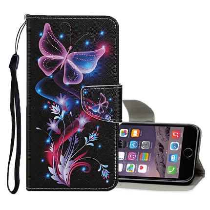 For iPhone 6 Plus / 6s Plus Colored Drawing Pattern Horizontal Flip Leather Case with Holder & Card Slots & Wallet(Fluorescent Butterfly)-garmade.com