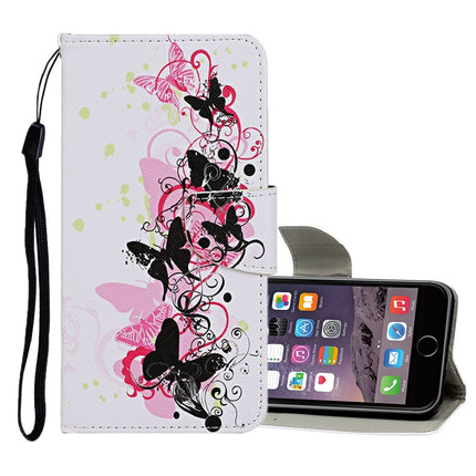For iPhone 6 Plus / 6s Plus Colored Drawing Pattern Horizontal Flip Leather Case with Holder & Card Slots & Wallet(Four Butterflies)-garmade.com