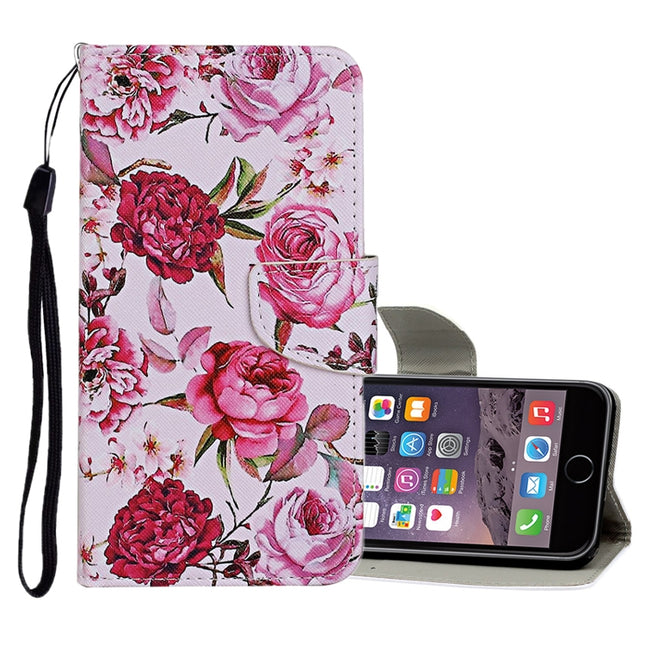 For iPhone 6 Plus / 6s Plus Colored Drawing Pattern Horizontal Flip Leather Case with Holder & Card Slots & Wallet(Peony)-garmade.com