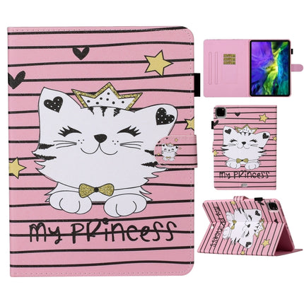 For iPad Pro 11 (2020) Colored Drawing Pattern Horizontal Flip PU Leather Tablet Case with Holder & Card Slot & Sleep / Wake-up Function(Crown Cat)-garmade.com