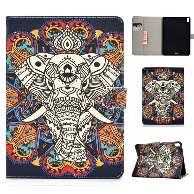 For iPad Pro 11 (2018) Colored Drawing Pattern Horizontal Flip PU Leather Case with Holder & Card Slot & Sleep / Wake-up Function(Colorful Elephant)-garmade.com