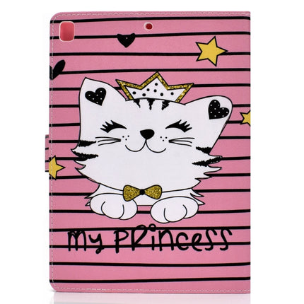 For iPad 10.2 Colored Drawing Pattern Horizontal Flip PU Leather Case with Holder & Card Slot & Sleep / Wake-up Function(Crown Cat)-garmade.com