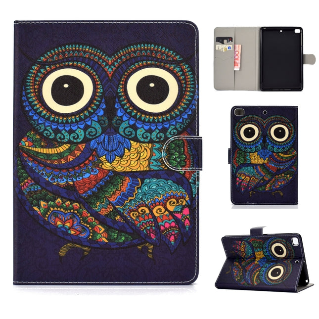 For iPad Mini 2019 & 4 & 3 & 2 & 1 Colored Drawing Pattern Horizontal Flip PU Leather Case with Holder & Card Slot & Sleep / Wake-up Function(Owl)-garmade.com