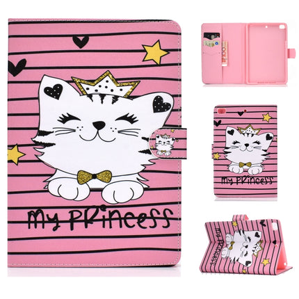 For iPad Mini 2019 & 4 & 3 & 2 & 1 Colored Drawing Pattern Horizontal Flip PU Leather Case with Holder & Card Slot & Sleep / Wake-up Function(Crown Cat)-garmade.com